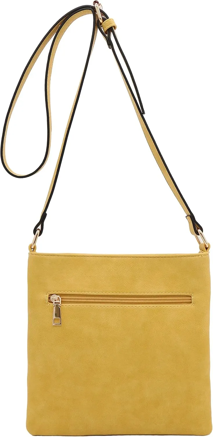 Medium Size Solid Modern Classic Crossbody Bag with Gold Plate