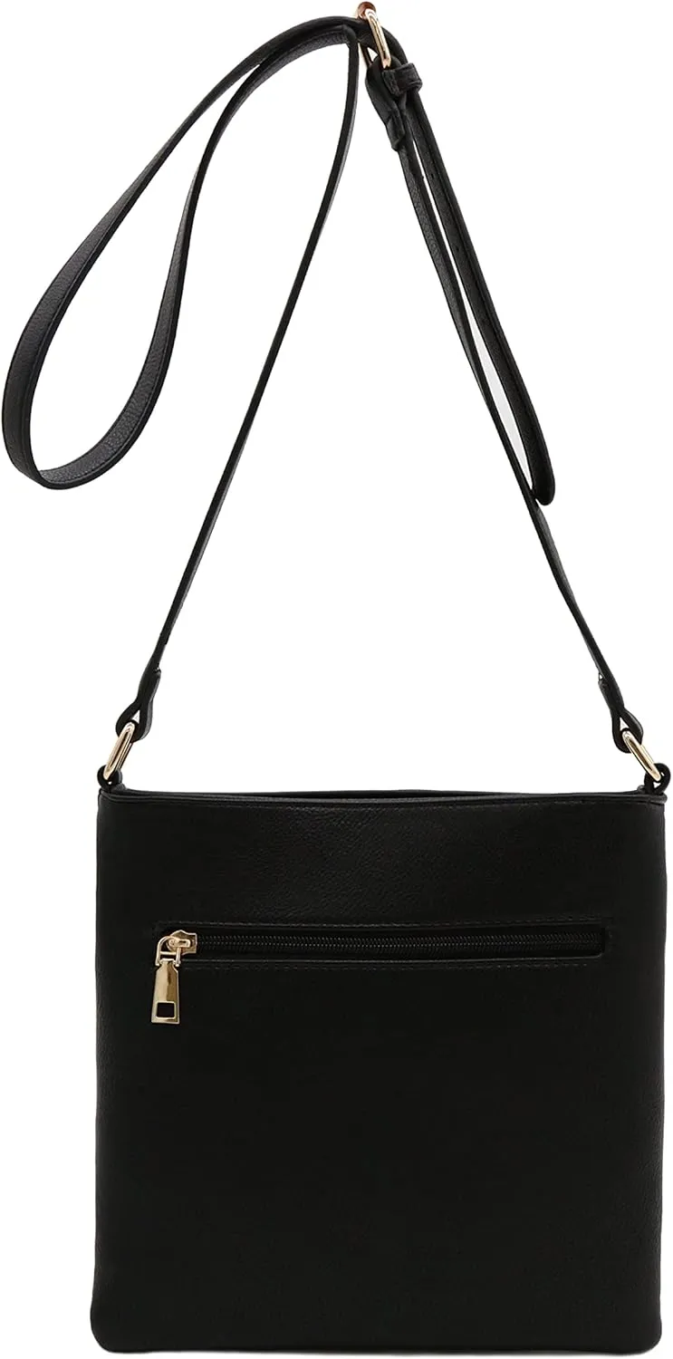 Medium Size Solid Modern Classic Crossbody Bag with Gold Plate