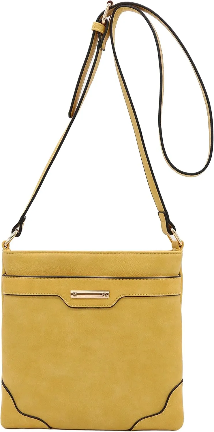 Medium Size Solid Modern Classic Crossbody Bag with Gold Plate