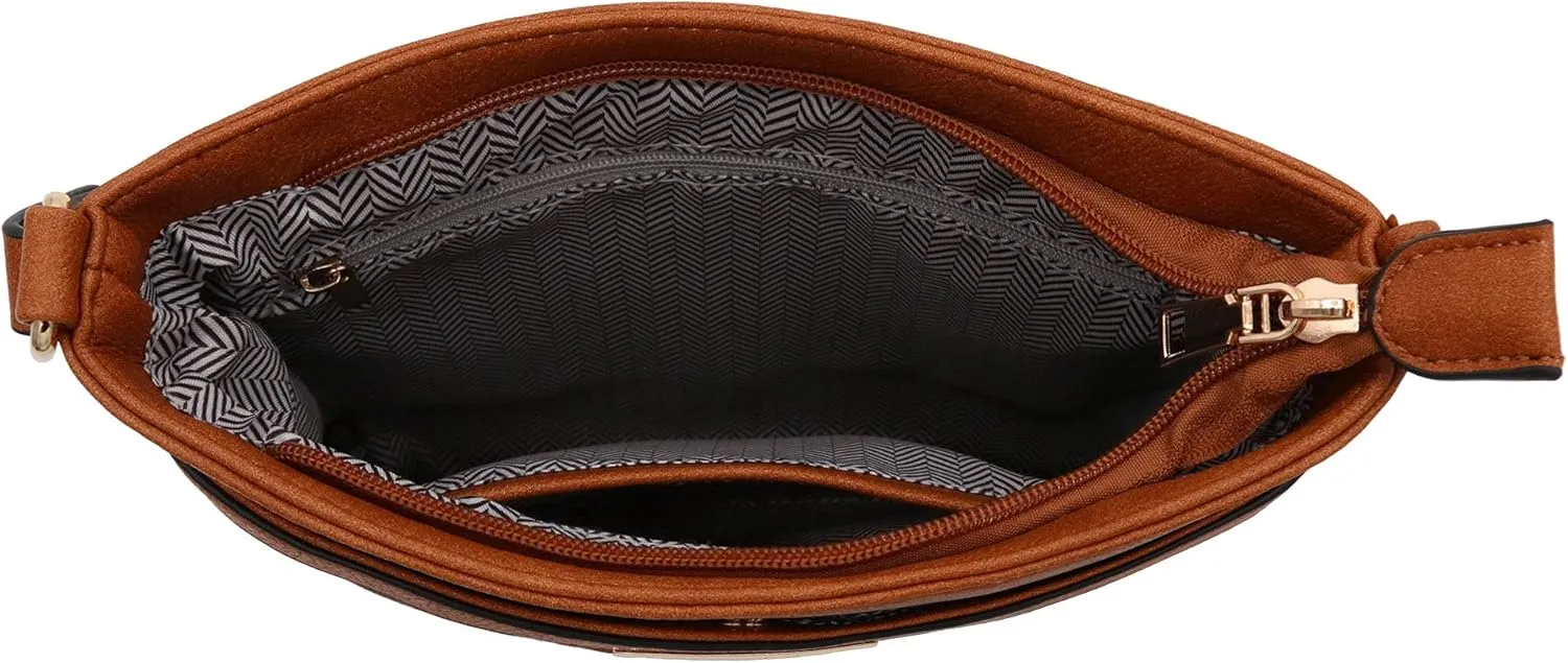 Medium Size Solid Modern Classic Crossbody Bag with Gold Plate