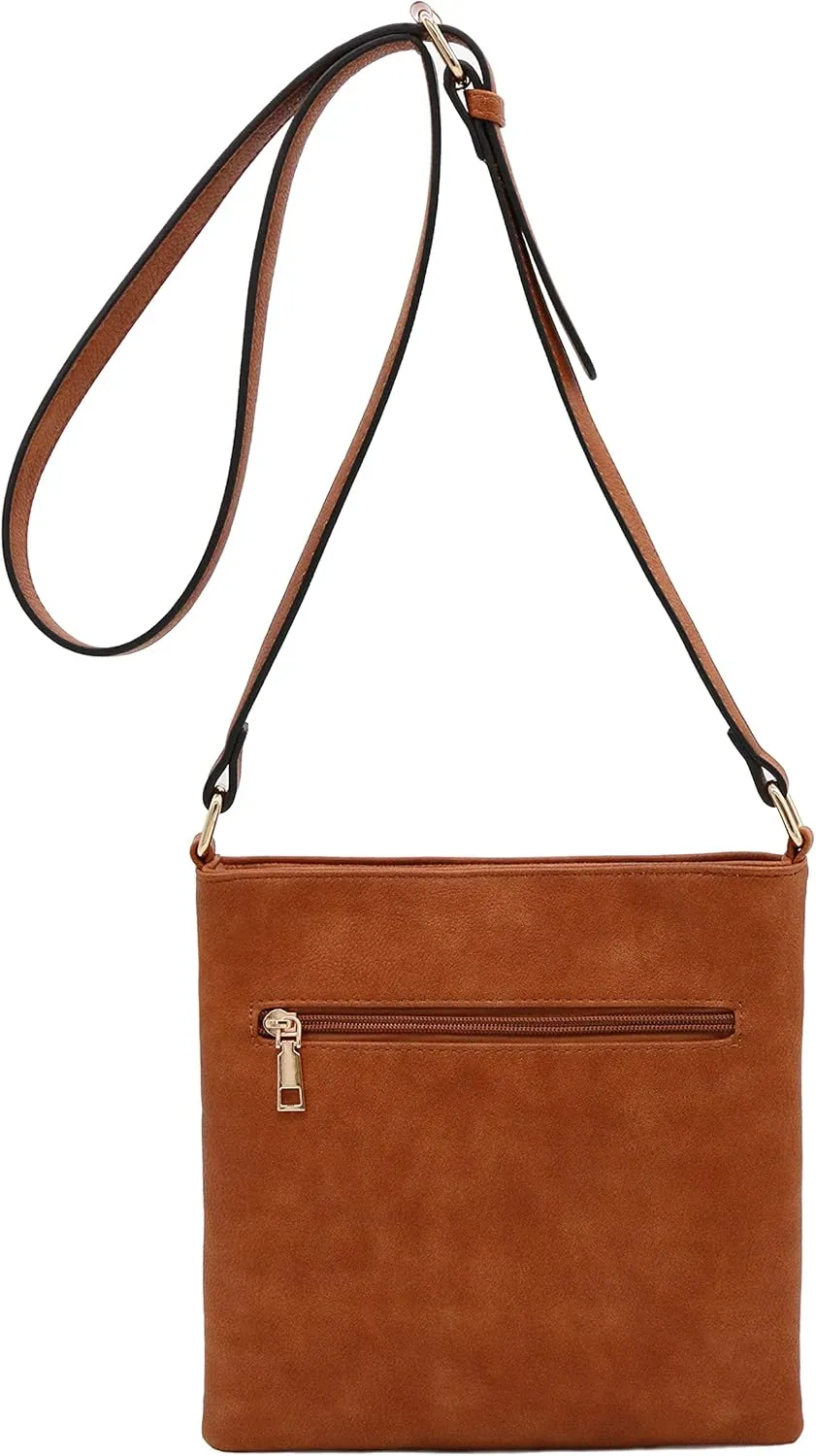 Medium Size Solid Modern Classic Crossbody Bag with Gold Plate