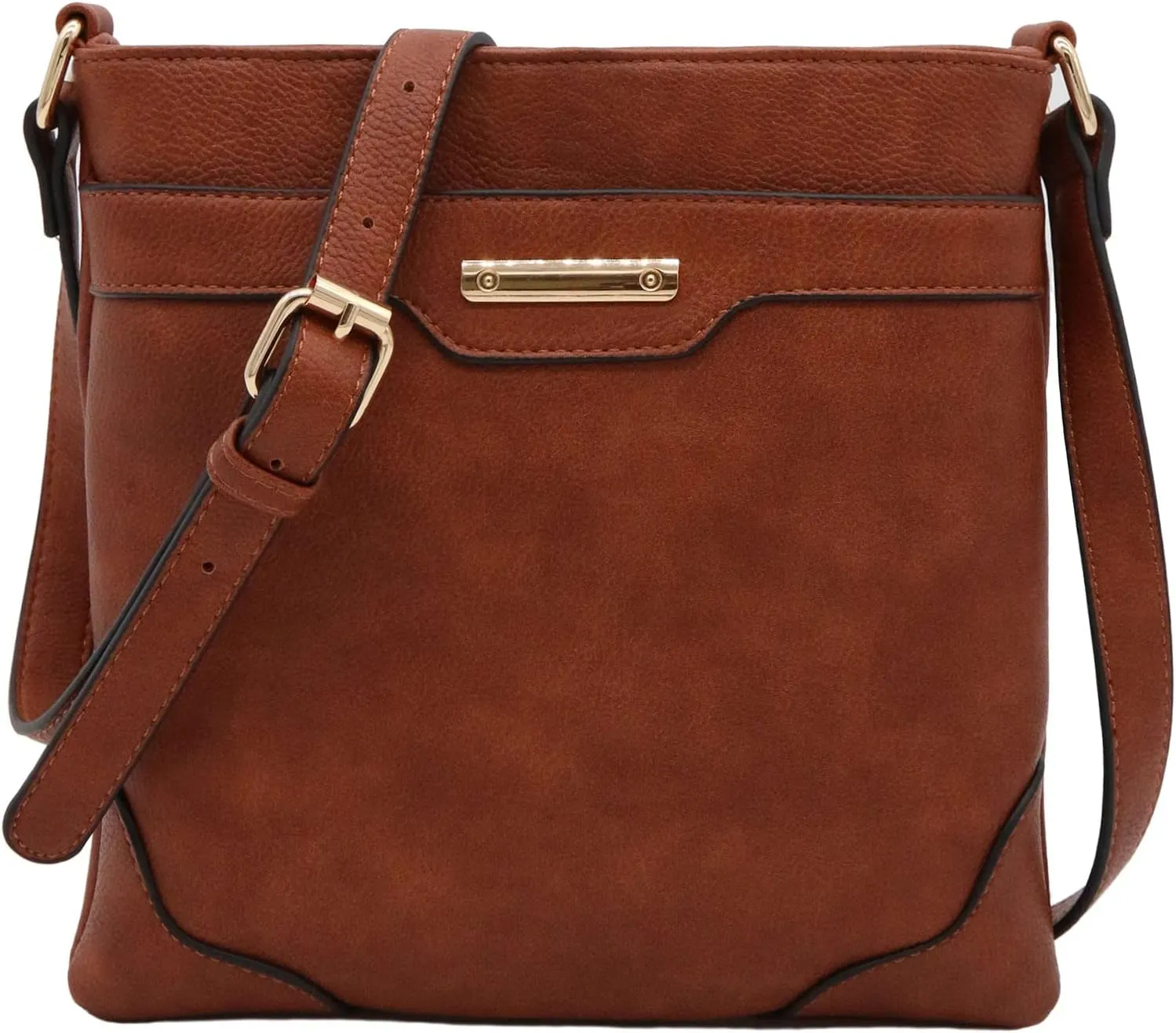 Medium Size Solid Modern Classic Crossbody Bag with Gold Plate