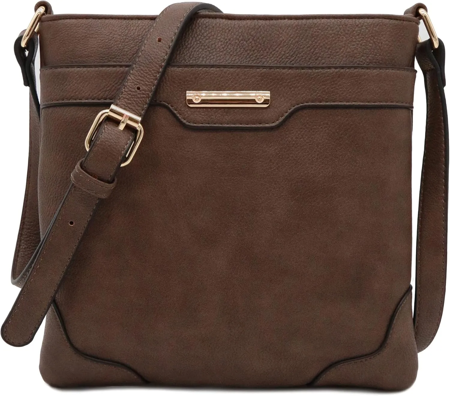 Medium Size Solid Modern Classic Crossbody Bag with Gold Plate