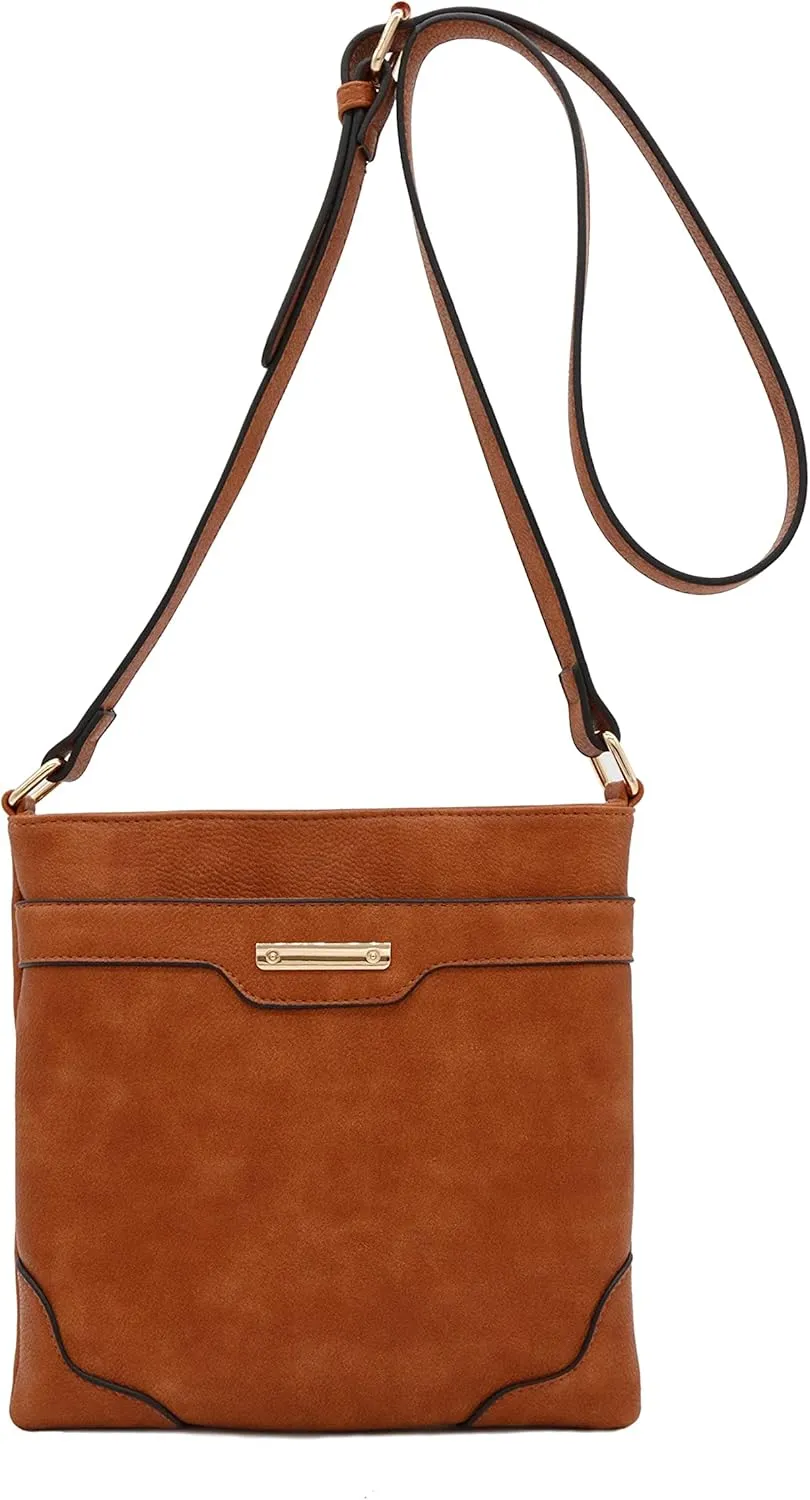 Medium Size Solid Modern Classic Crossbody Bag with Gold Plate