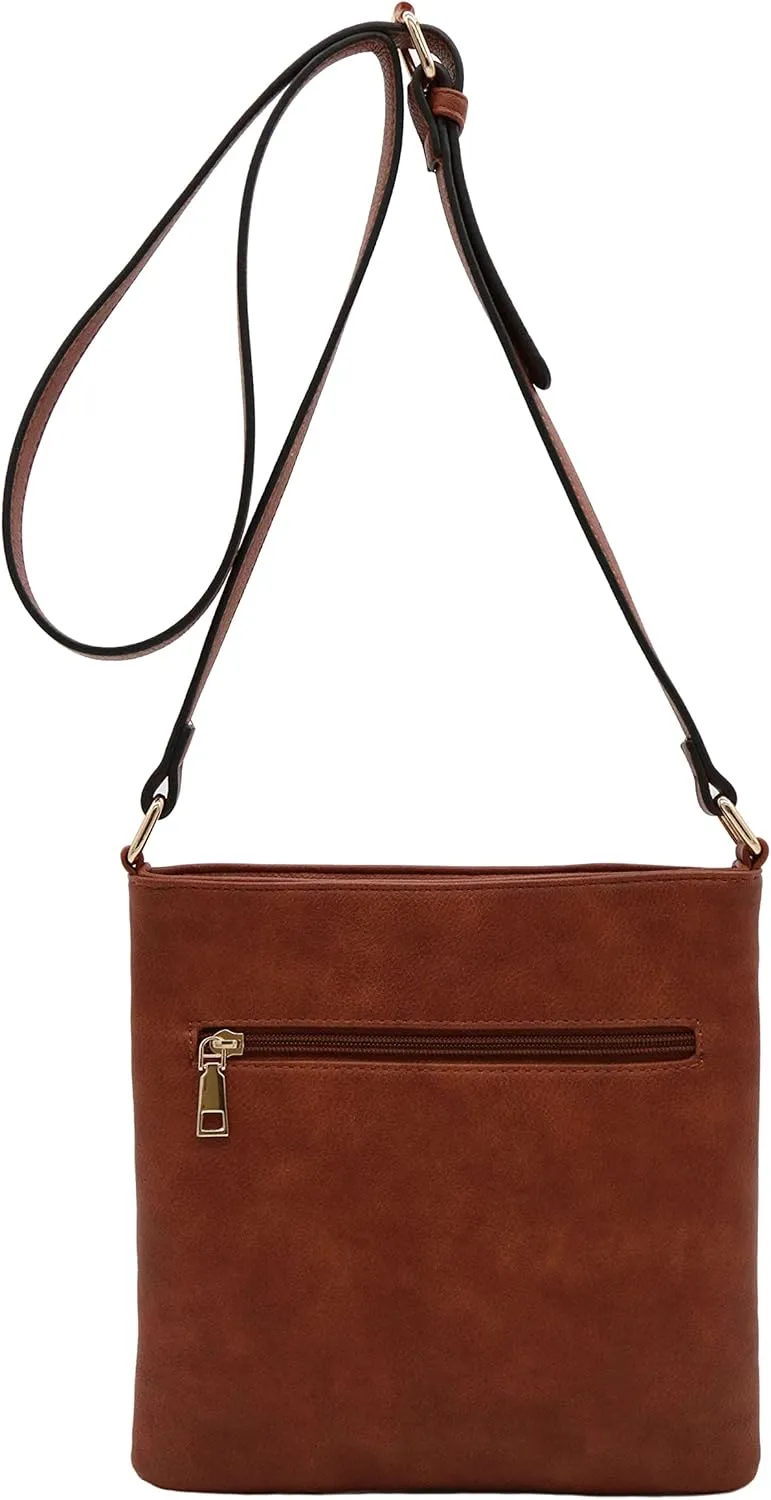 Medium Size Solid Modern Classic Crossbody Bag with Gold Plate
