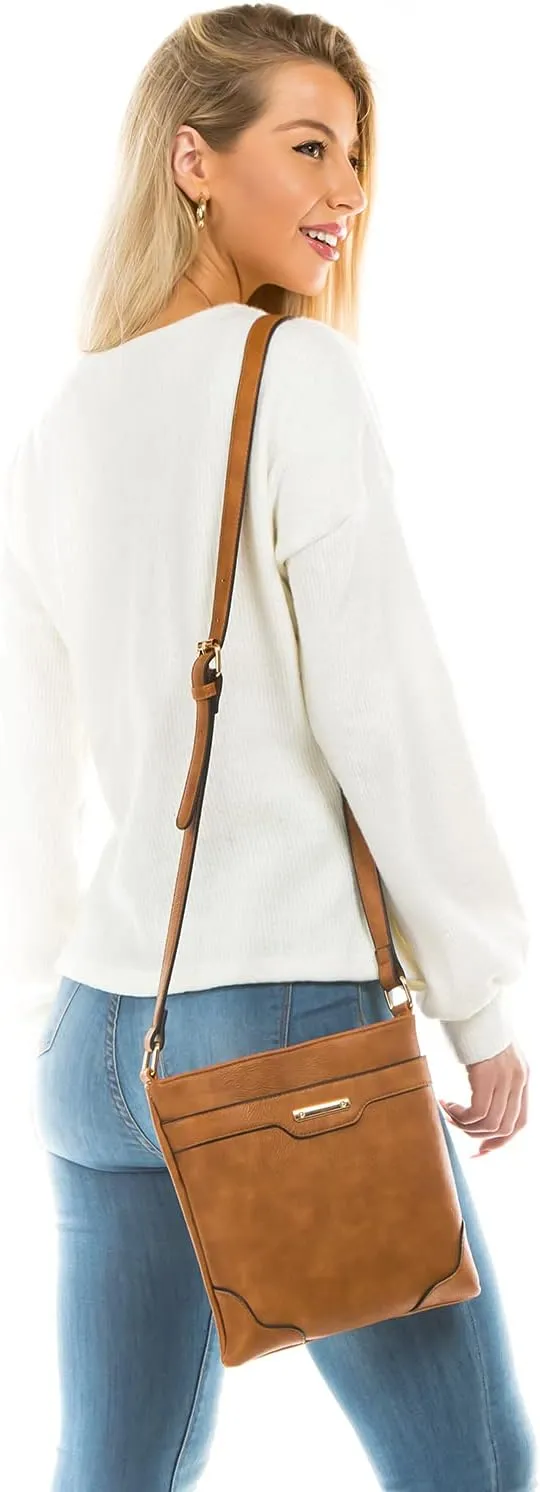 Medium Size Solid Modern Classic Crossbody Bag with Gold Plate