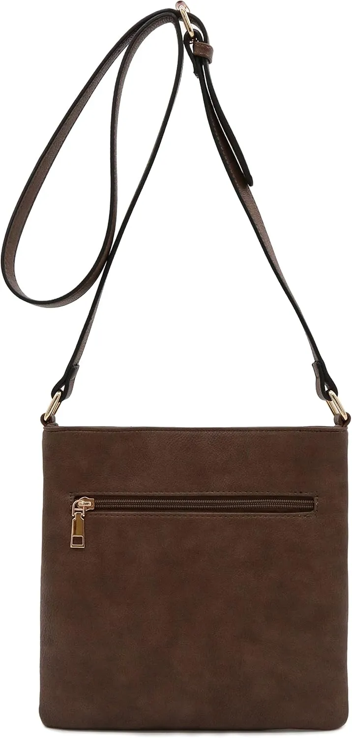 Medium Size Solid Modern Classic Crossbody Bag with Gold Plate