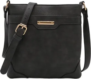 Medium Size Solid Modern Classic Crossbody Bag with Gold Plate
