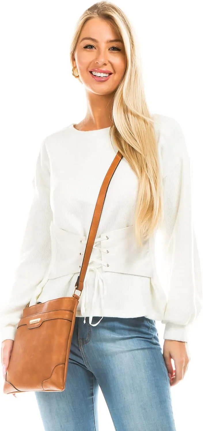 Medium Size Solid Modern Classic Crossbody Bag with Gold Plate