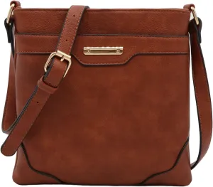 Medium Size Solid Modern Classic Crossbody Bag with Gold Plate