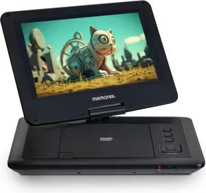 Memorex MX-PDV10 | 10.1-Inch Portable DVD Player with Swivel Screen | USB/SD Compatibility, Built-in Rechargeable Battery | Remote Control, and Car Adapter for Travel