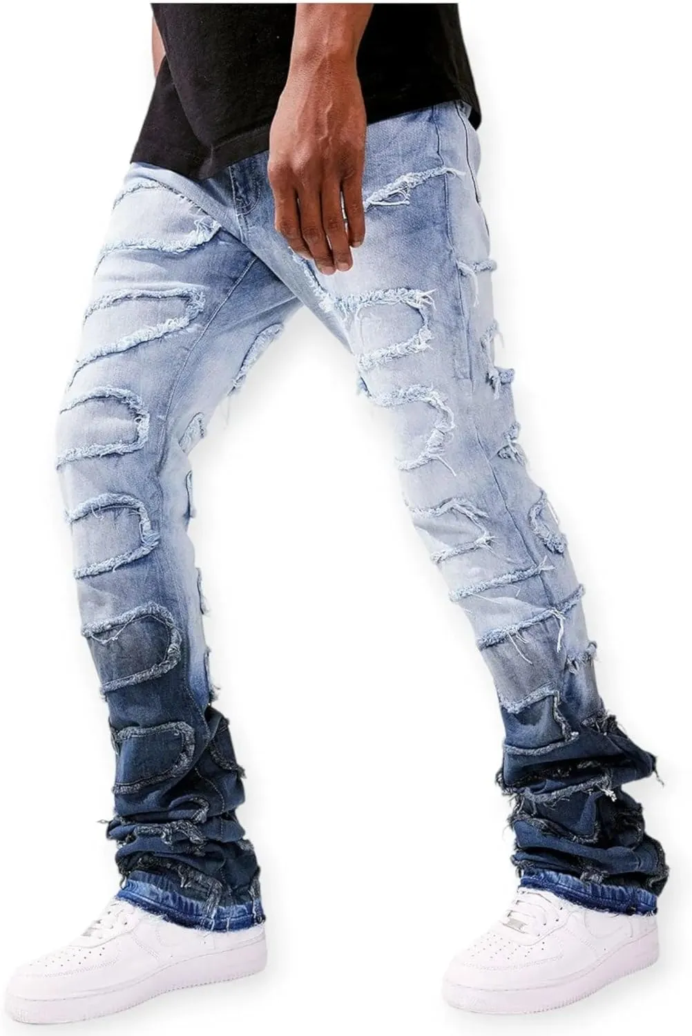 Men Martin Oasis Denim: Stacked, Ripped, Stretch, Relaxed Fit Jeans for Men – Stylish Blue Denim for Street Wear