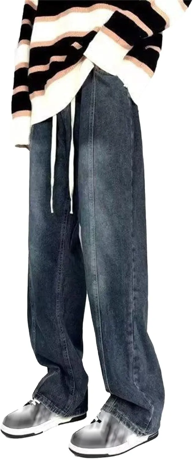 Men Vintage Baggy Jeans with Multiple Pockets Casual Hip Hop Straight Leg Jeans Fashion Cargo Distressed Loose Jean