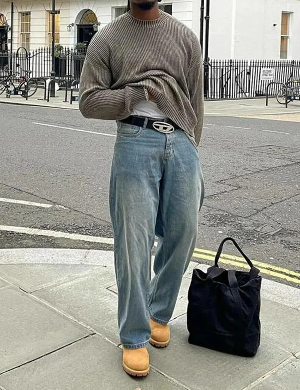 Men's Baggy Jeans Loose Fit Y2k Skater Denim Pants Casual Vintage Fashion Straight Leg Hip Hop Trousers