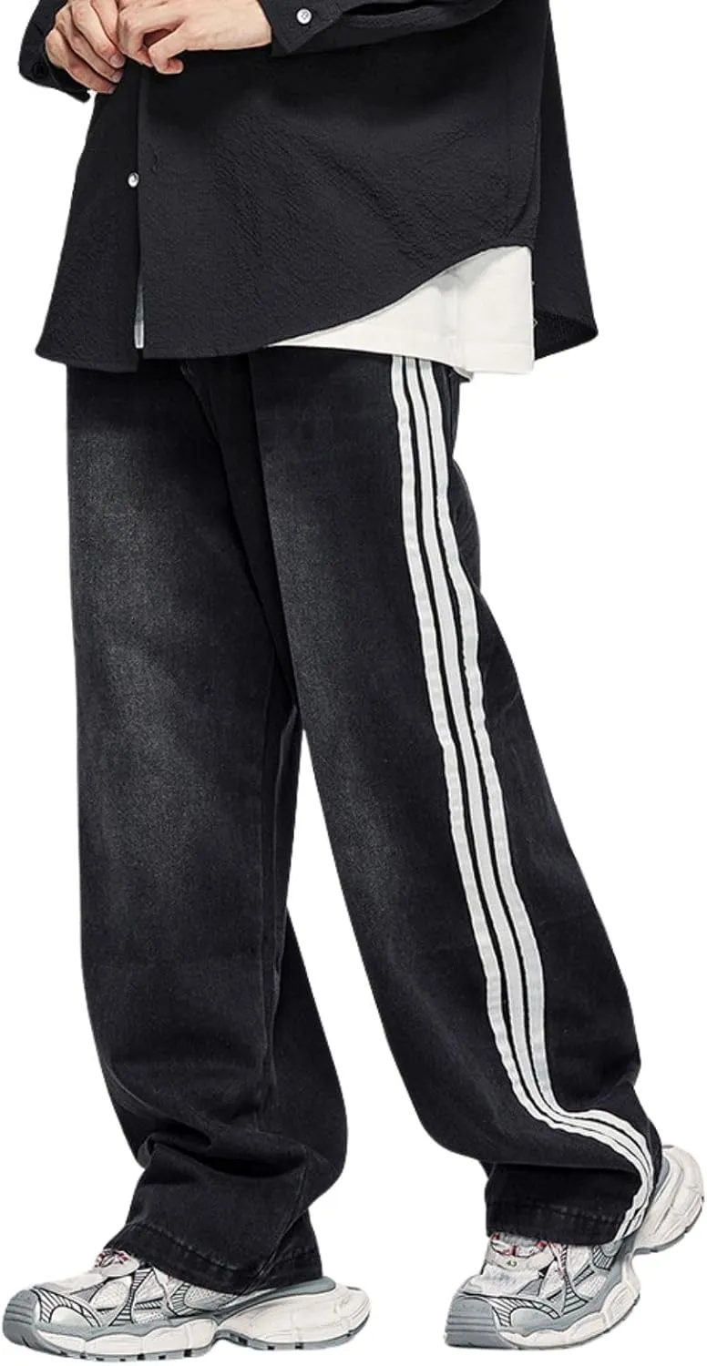 Men's Baggy Jeans Y2k Straight Leg Mid Waisted Solid Streetwear Loose Fit Vintage Hip Hop Denim Pants