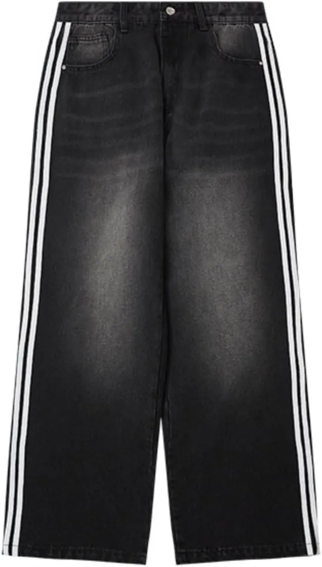 Men's Baggy Jeans Y2k Straight Leg Mid Waisted Solid Streetwear Loose Fit Vintage Hip Hop Denim Pants