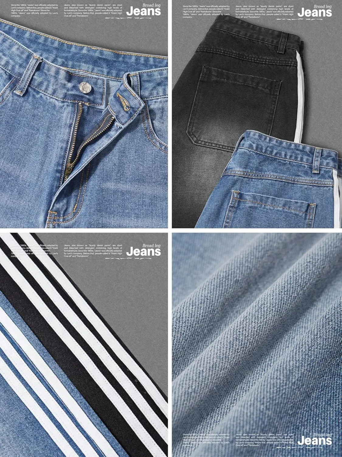 Men's Baggy Jeans Y2k Straight Leg Mid Waisted Solid Streetwear Loose Fit Vintage Hip Hop Denim Pants