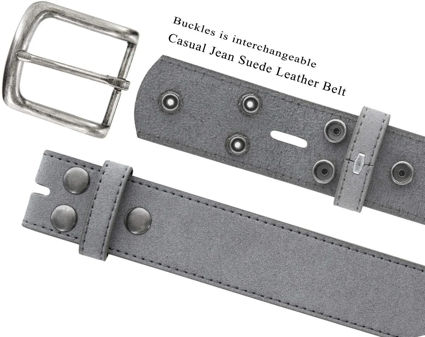 Men's Belt Rounded Edge Heel Bar Buckle Casual Jean Suede Leather Belt 1 1/2" Wide