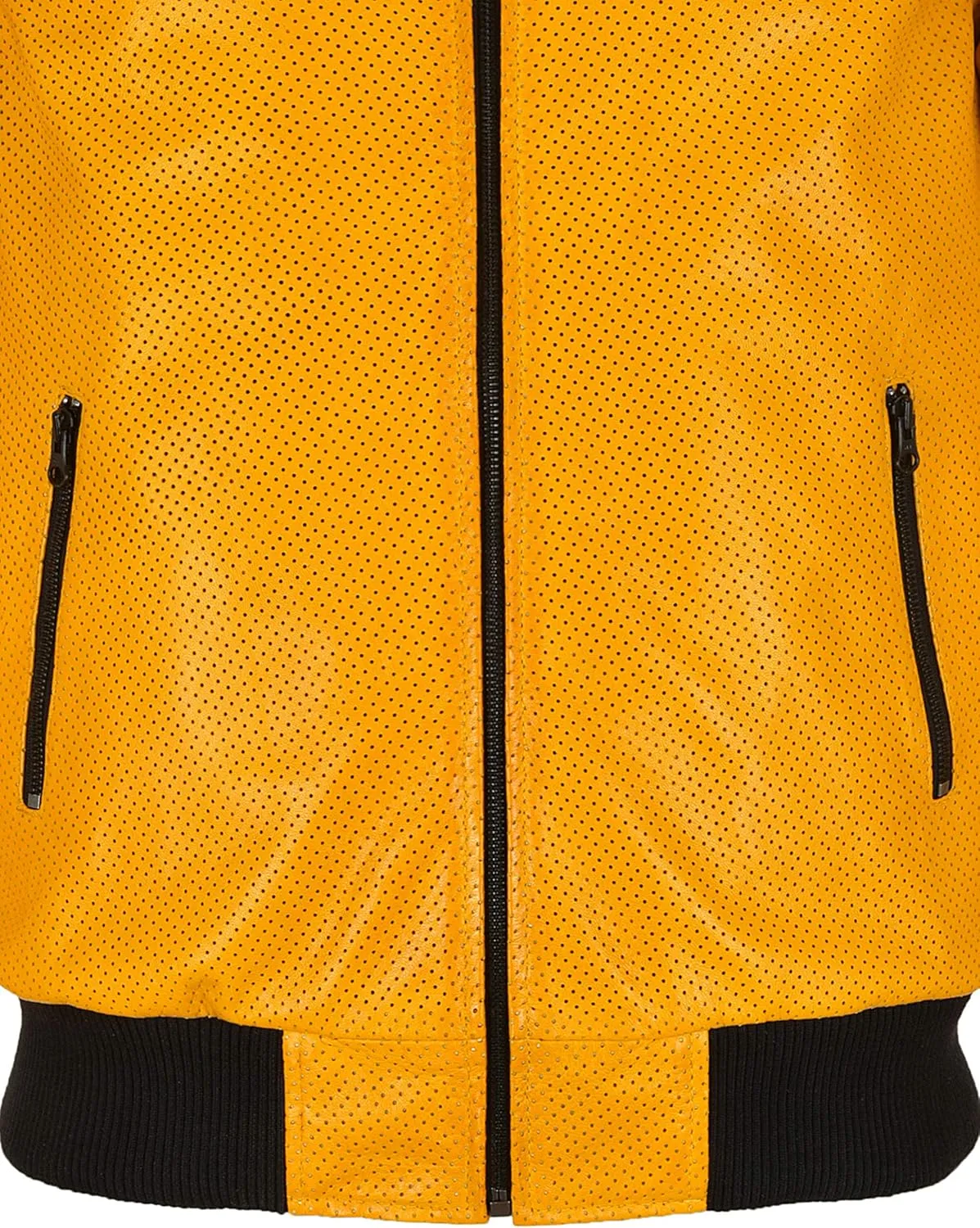 Men's Bomber Leather Jacket Perforated Yellow Mustard Napa Leather Classic Aviator Series 4987