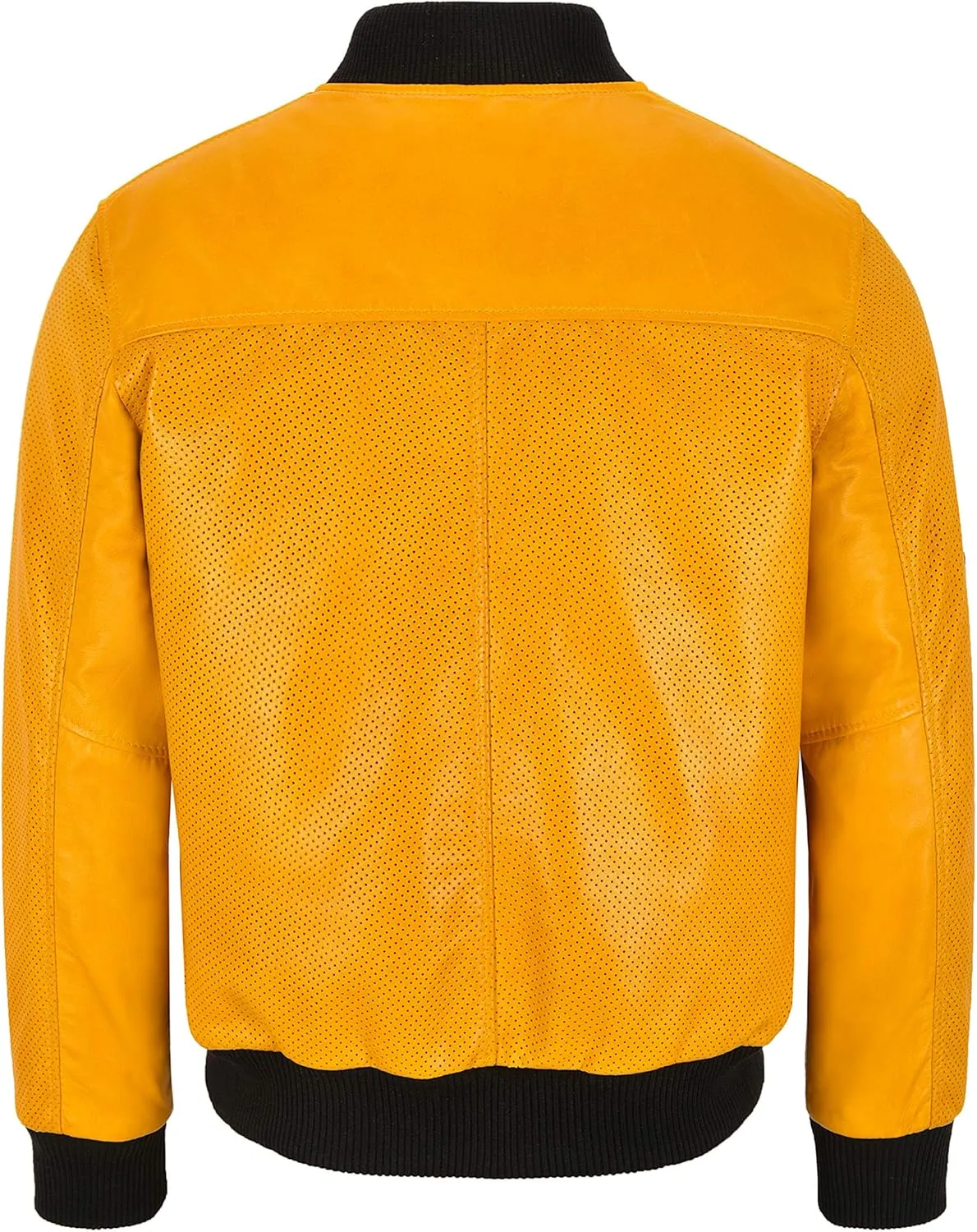 Men's Bomber Leather Jacket Perforated Yellow Mustard Napa Leather Classic Aviator Series 4987