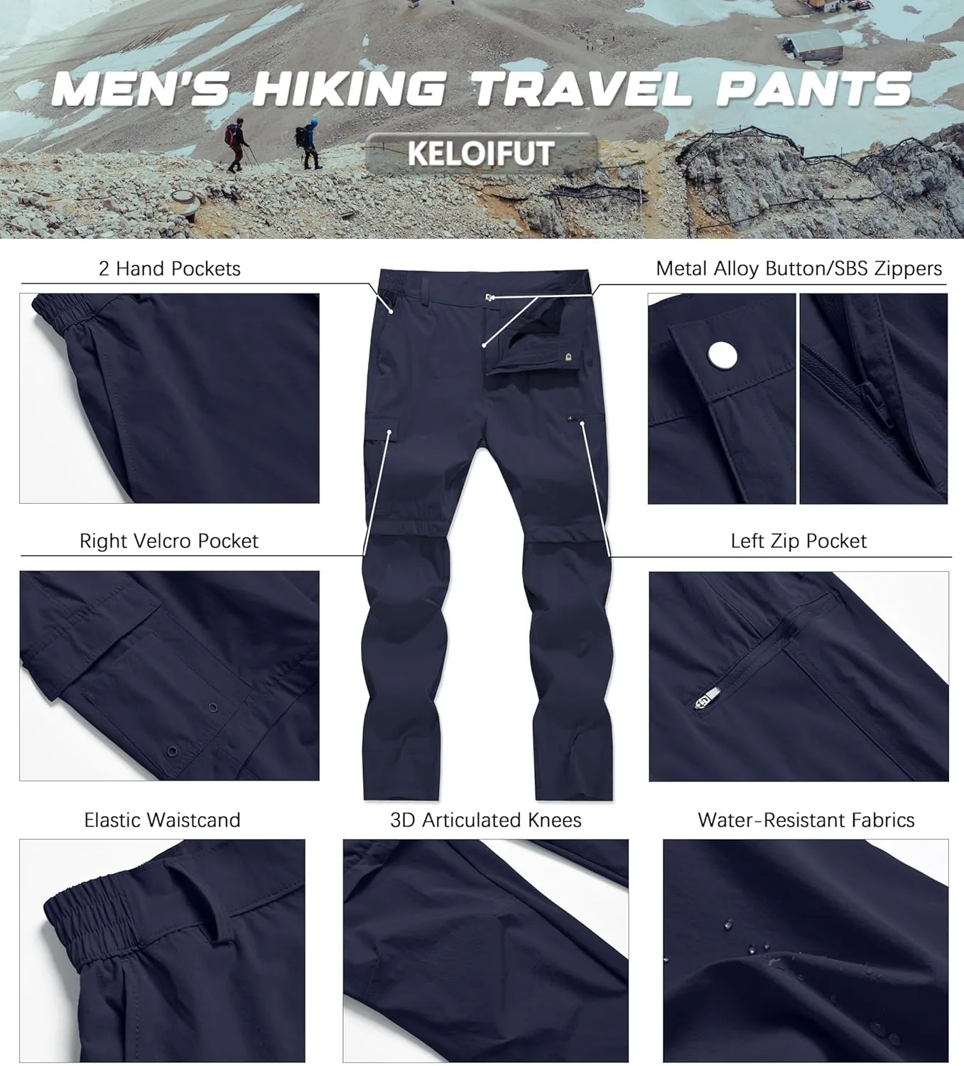Men's Convertible Hiking Pants Zip Off Quick Dry Lightweight Safari Travel Camping Fishing Cargo Outdoor Pants