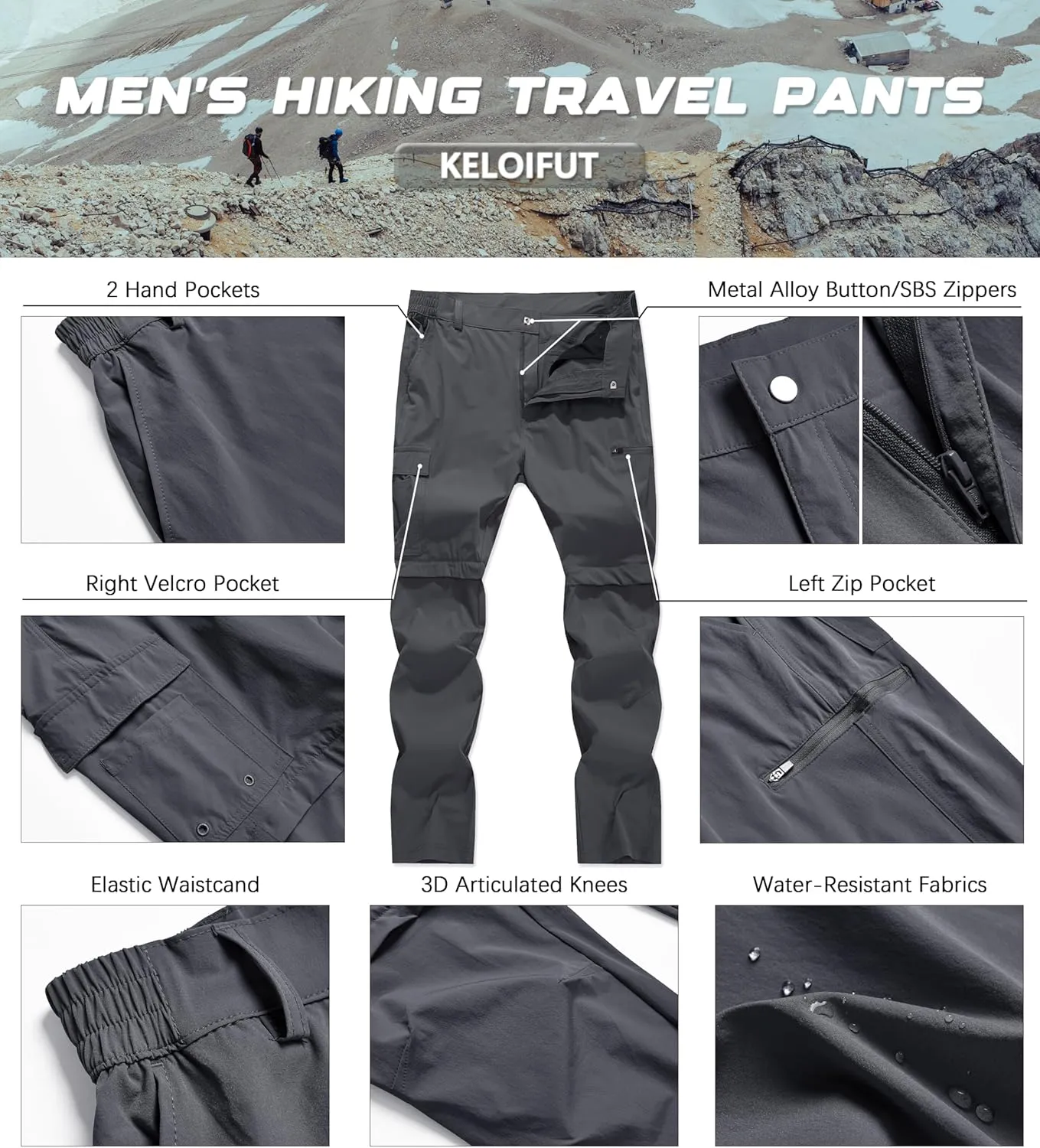 Men's Convertible Hiking Pants Zip Off Quick Dry Lightweight Safari Travel Camping Fishing Cargo Outdoor Pants