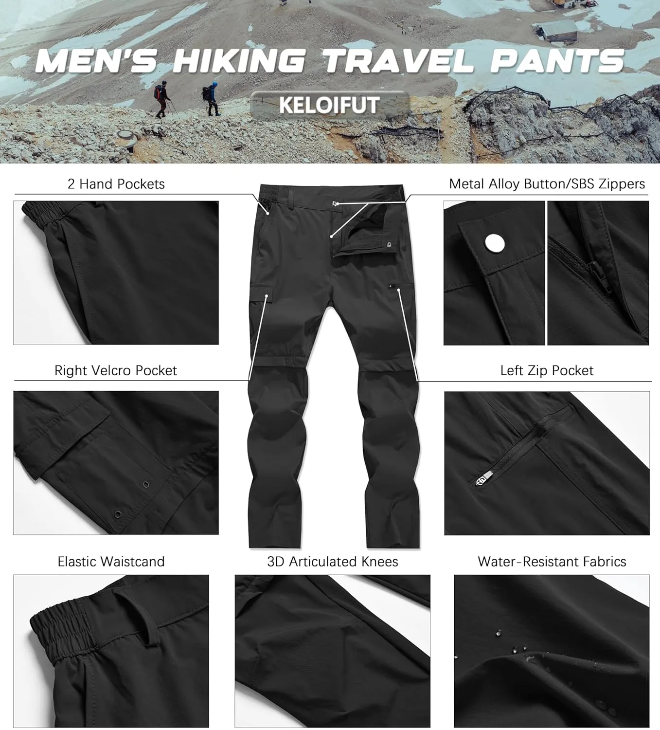 Men's Convertible Hiking Pants Zip Off Quick Dry Lightweight Safari Travel Camping Fishing Cargo Outdoor Pants