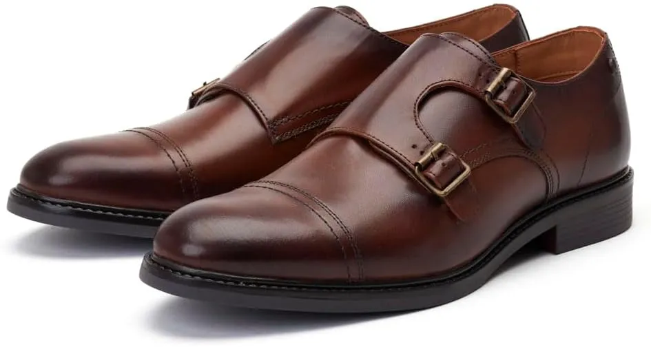 Mens Diablo Waxy Black Leather Double Monk Strap Shoes