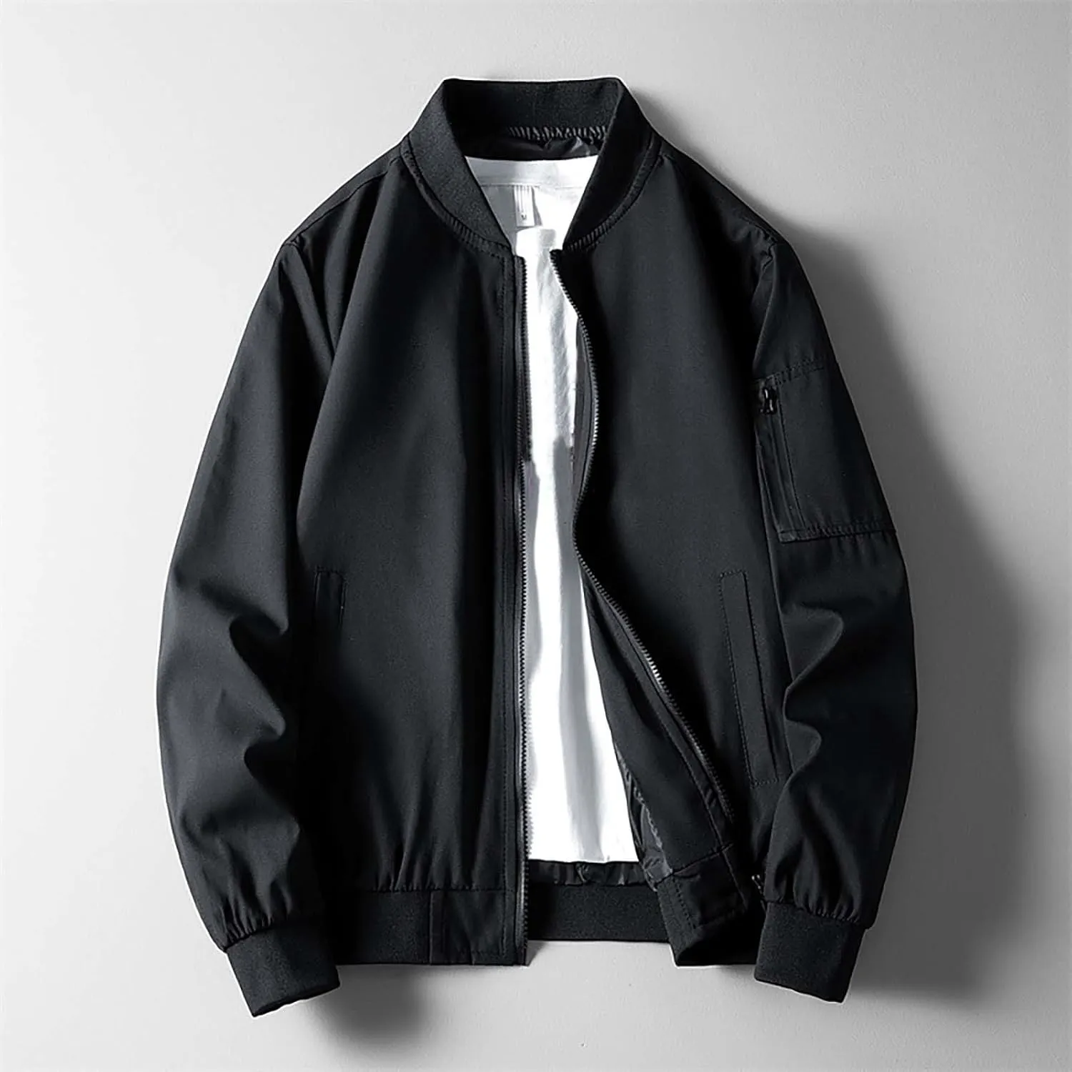 Men's Fashion Varsity Jacket Casual Men's Handsome Pilot Zip Fx Standing Jacket Causal Slim Fit Cotton Letterman