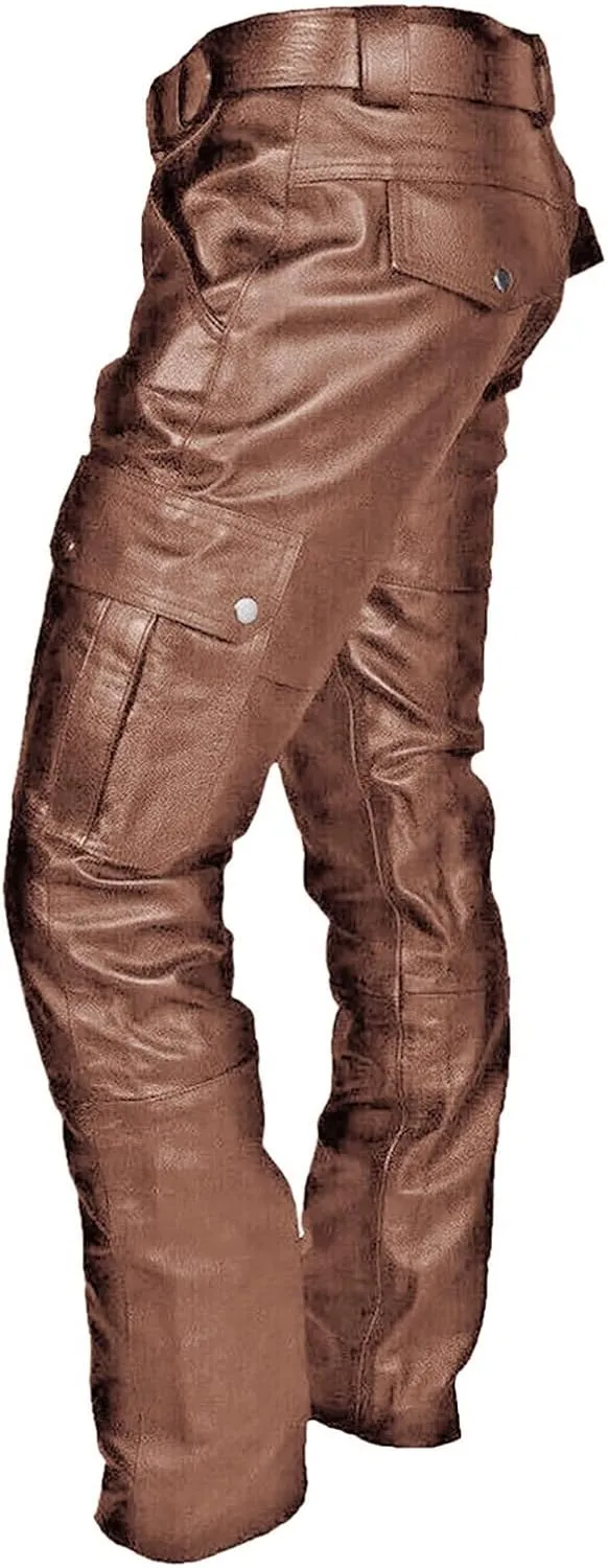 Men's Faux Leather Pants - Steampunk Goth Trousers with Slim Fit and Pockets