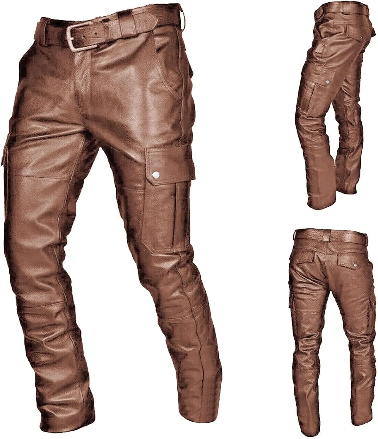 Men's Faux Leather Pants - Steampunk Goth Trousers with Slim Fit and Pockets