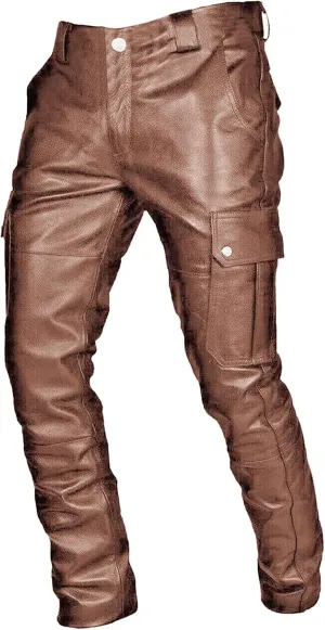 Men's Faux Leather Pants - Steampunk Goth Trousers with Slim Fit and Pockets