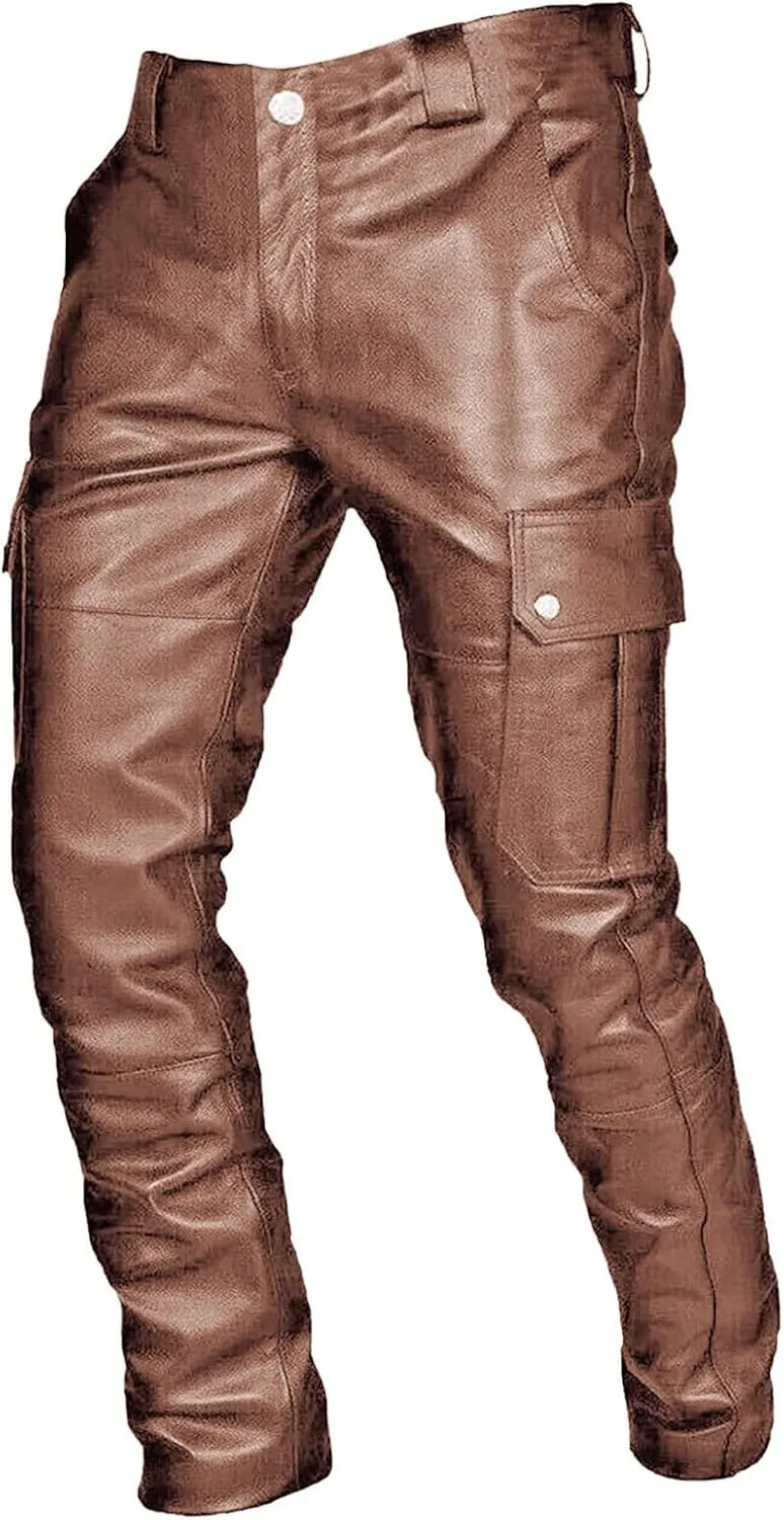 Men's Faux Leather Pants - Steampunk Goth Trousers with Slim Fit and Pockets