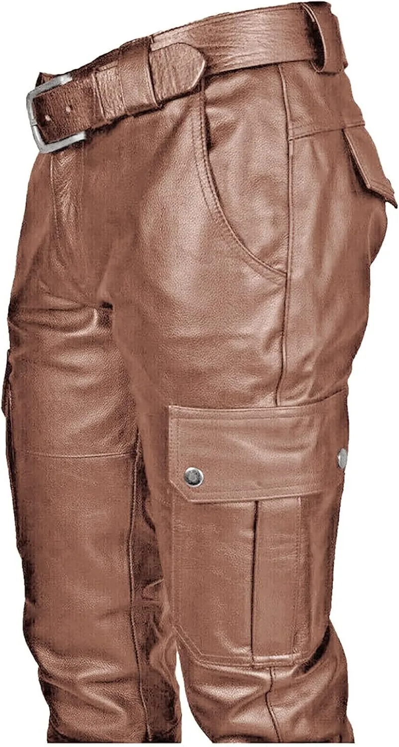 Men's Faux Leather Pants - Steampunk Goth Trousers with Slim Fit and Pockets