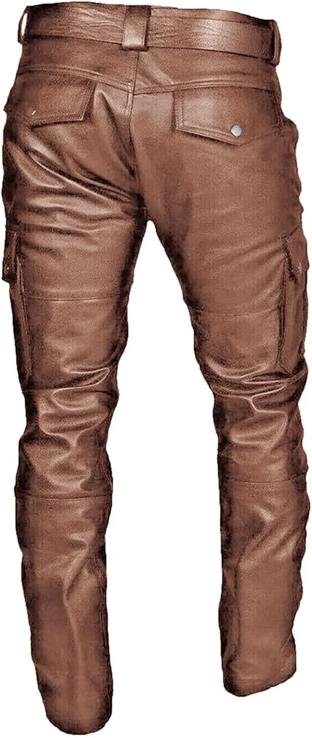 Men's Faux Leather Pants - Steampunk Goth Trousers with Slim Fit and Pockets