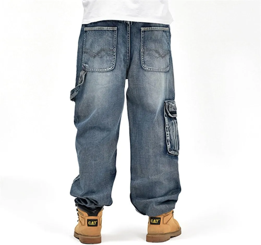 Men's Hip Hop Light Denim Cargo Long Vintage Jeans