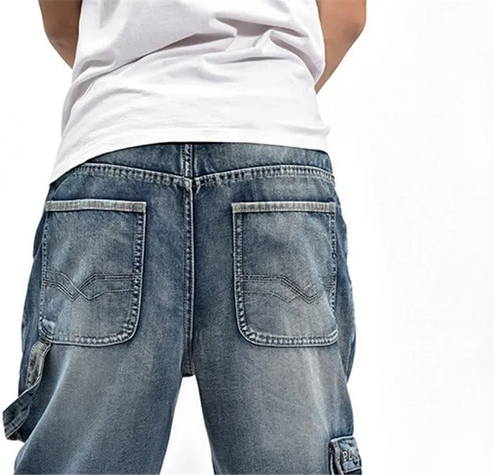 Men's Hip Hop Light Denim Cargo Long Vintage Jeans
