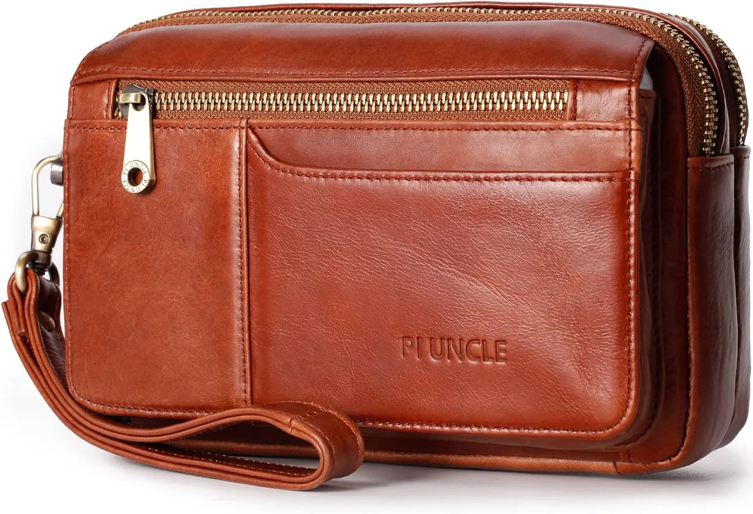 Mens Leather Clutch Organizer Wrist Bag Wallet with Credit Card Protector Slots