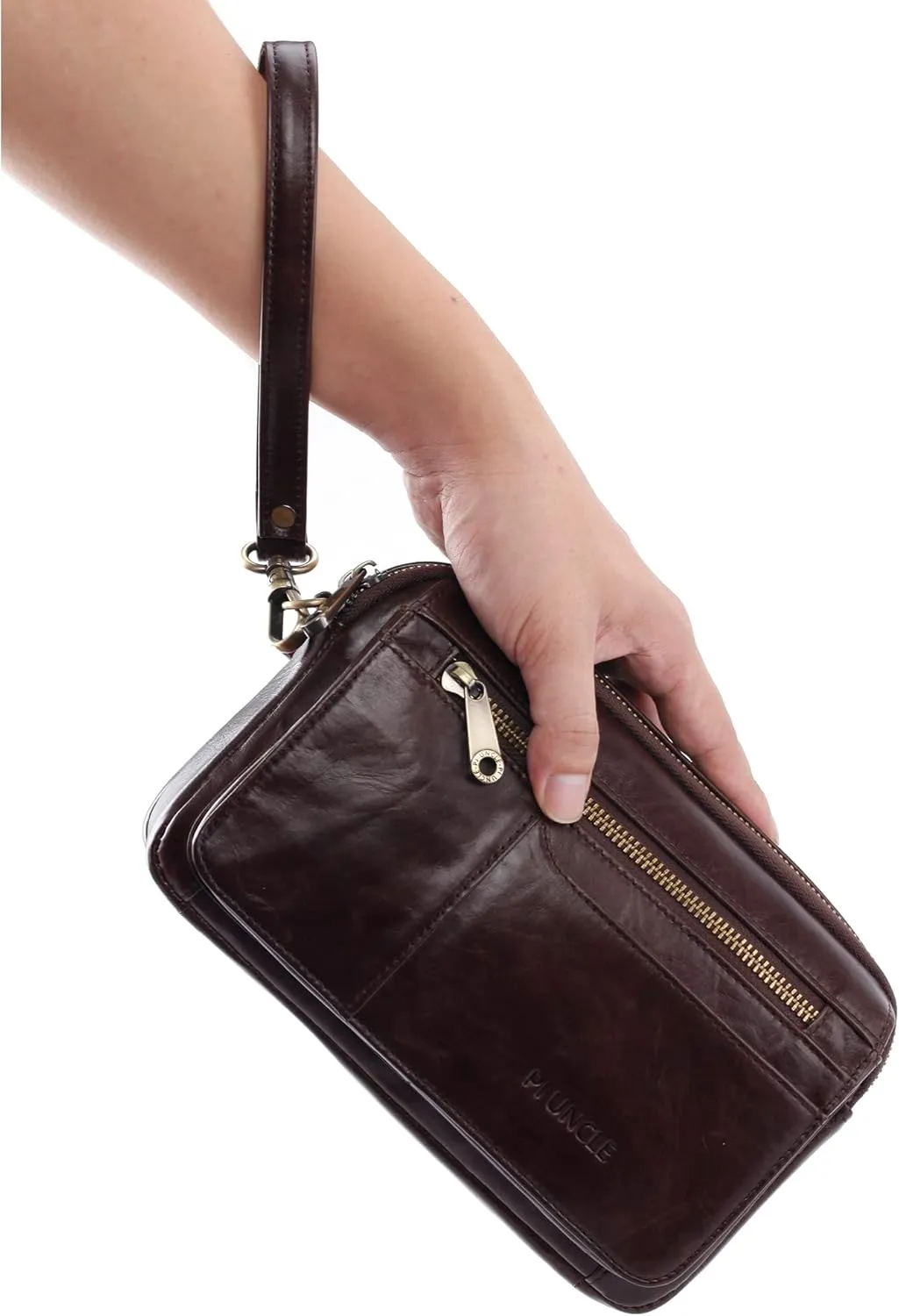 Mens Leather Clutch Organizer Wrist Bag Wallet with Credit Card Protector Slots