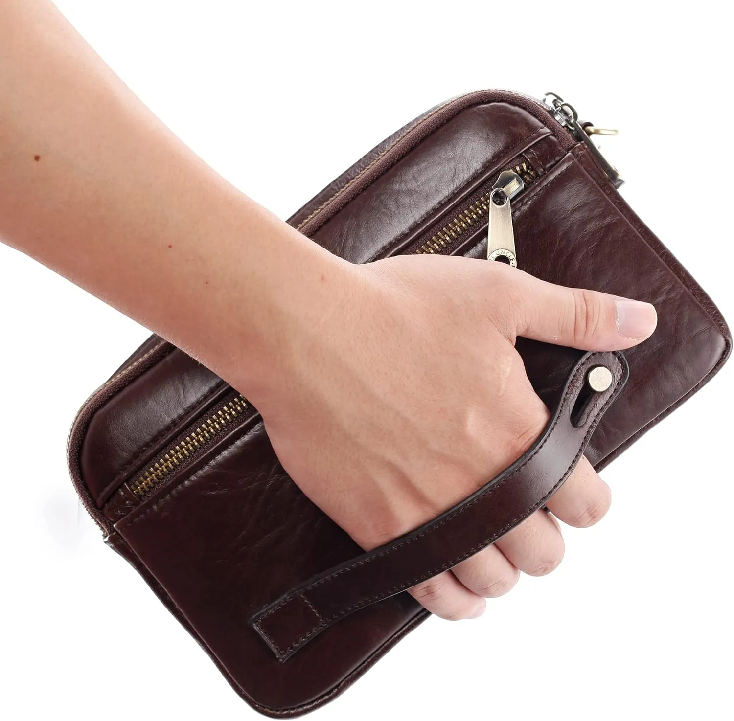 Mens Leather Clutch Organizer Wrist Bag Wallet with Credit Card Protector Slots
