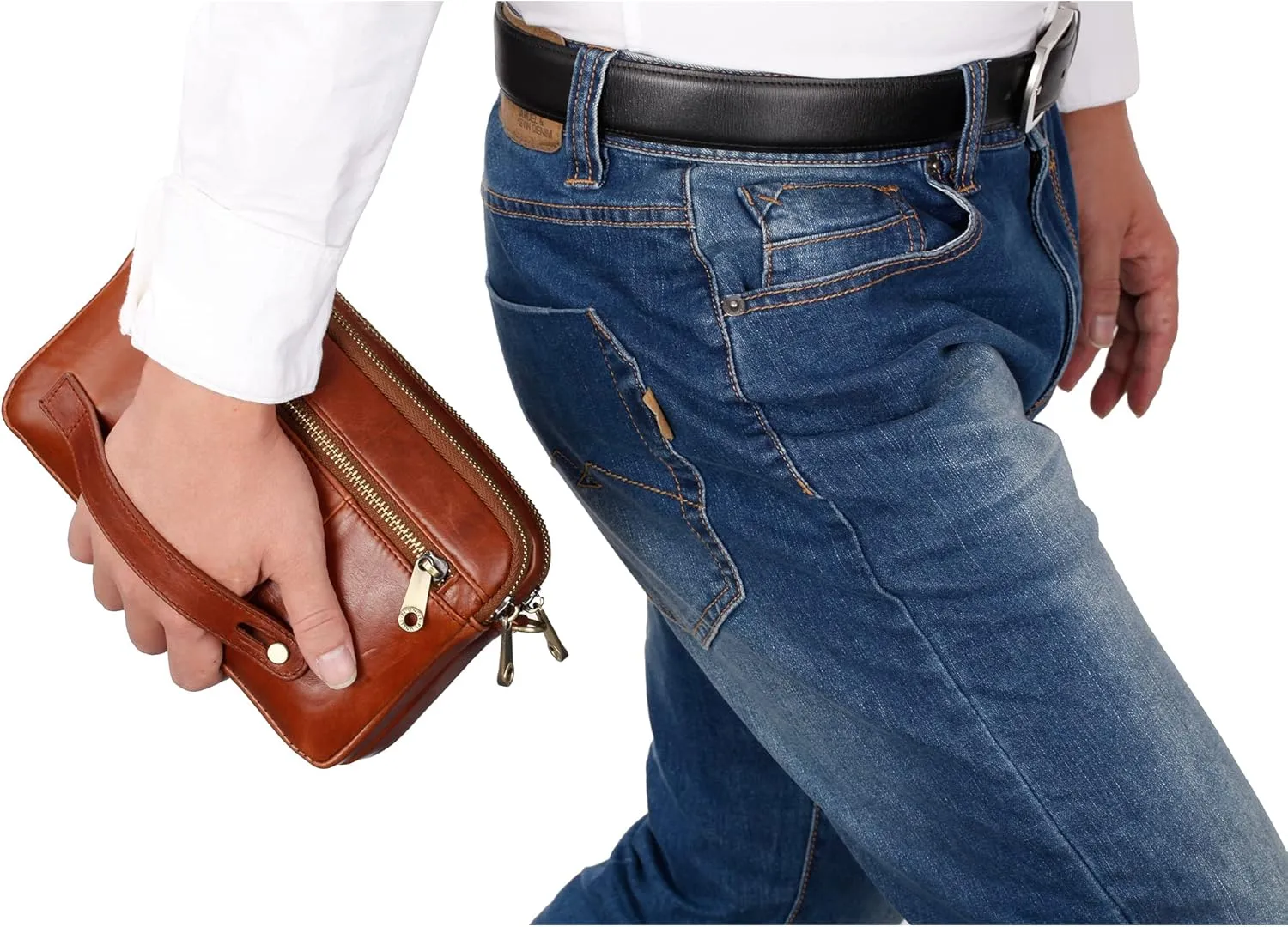 Mens Leather Clutch Organizer Wrist Bag Wallet with Credit Card Protector Slots