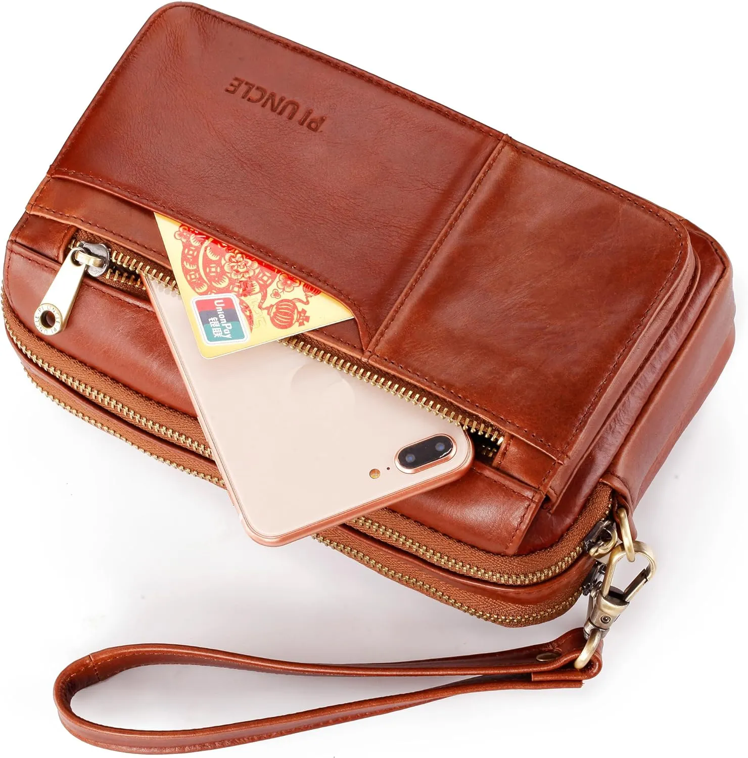 Mens Leather Clutch Organizer Wrist Bag Wallet with Credit Card Protector Slots