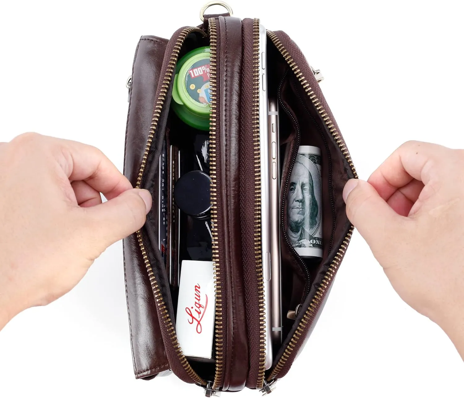 Mens Leather Clutch Organizer Wrist Bag Wallet with Credit Card Protector Slots