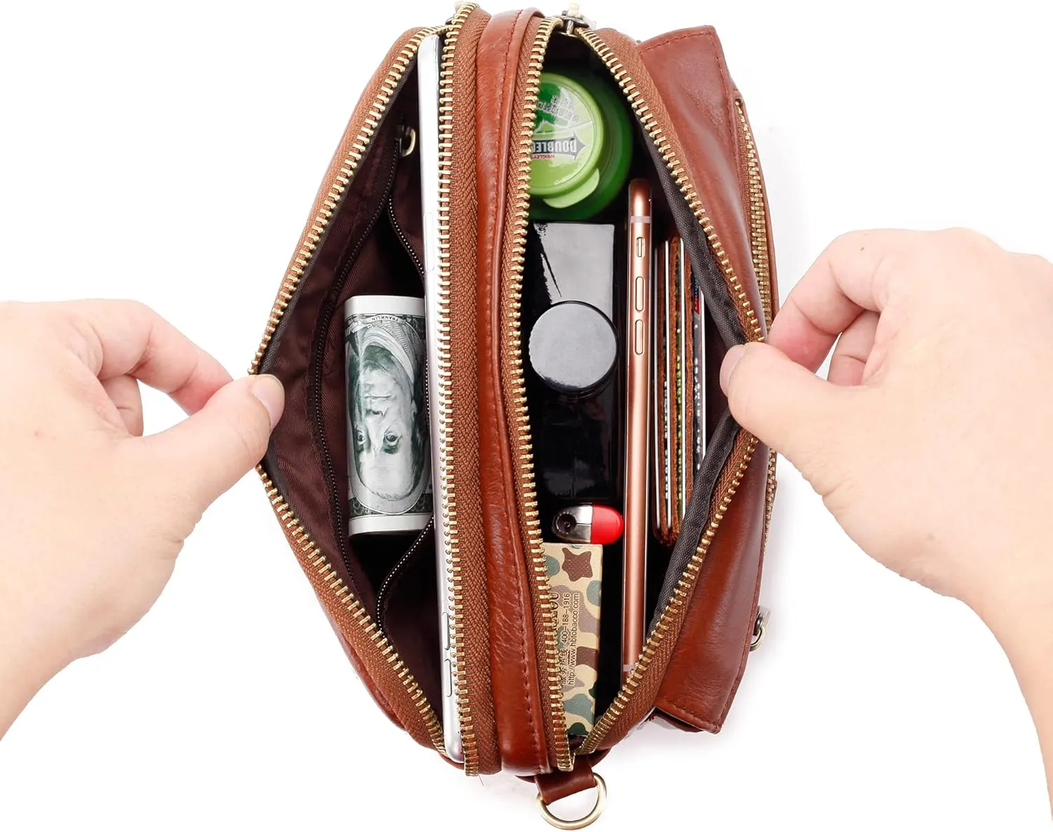 Mens Leather Clutch Organizer Wrist Bag Wallet with Credit Card Protector Slots
