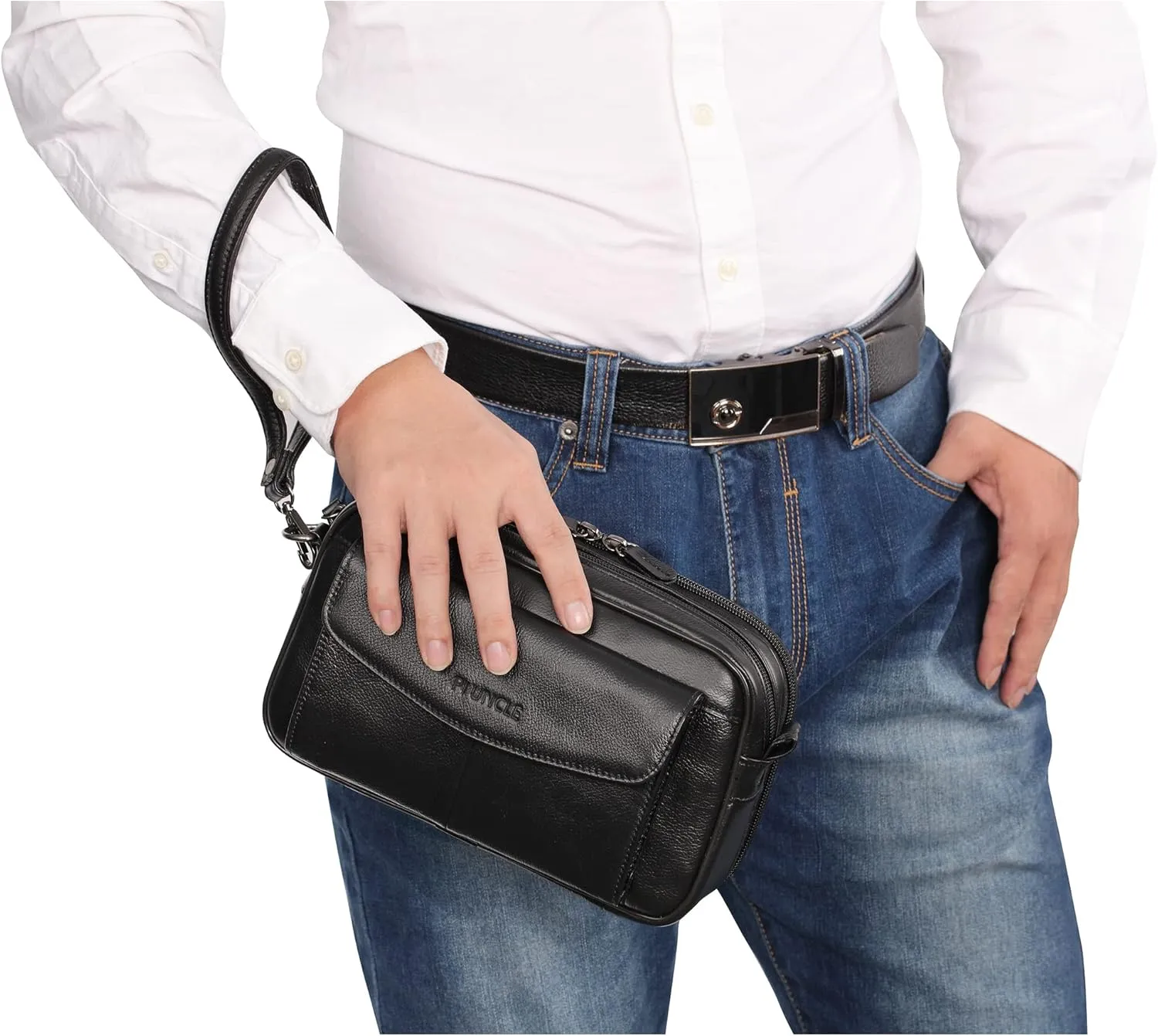 Mens Leather Clutch Organizer Wrist Bag Wallet with Credit Card Protector Slots