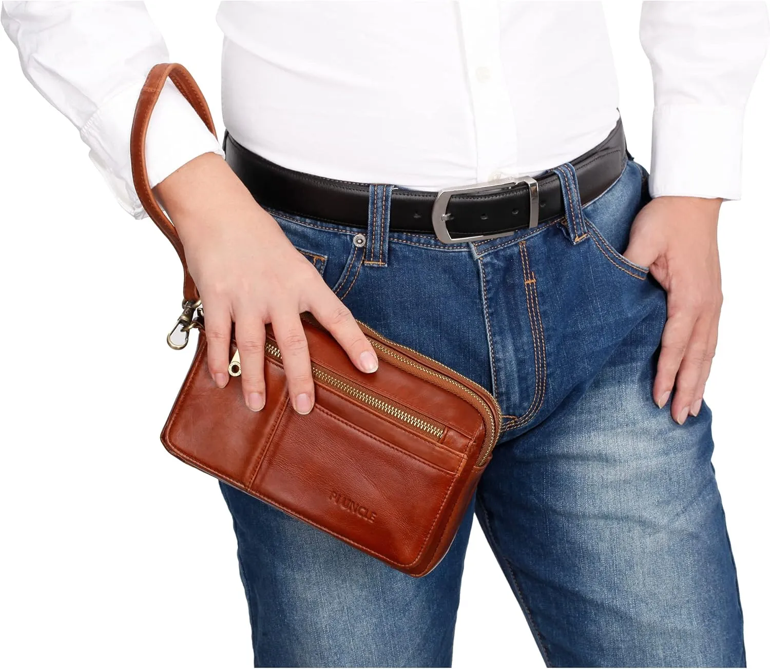 Mens Leather Clutch Organizer Wrist Bag Wallet with Credit Card Protector Slots