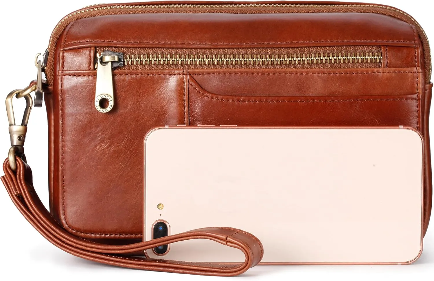 Mens Leather Clutch Organizer Wrist Bag Wallet with Credit Card Protector Slots