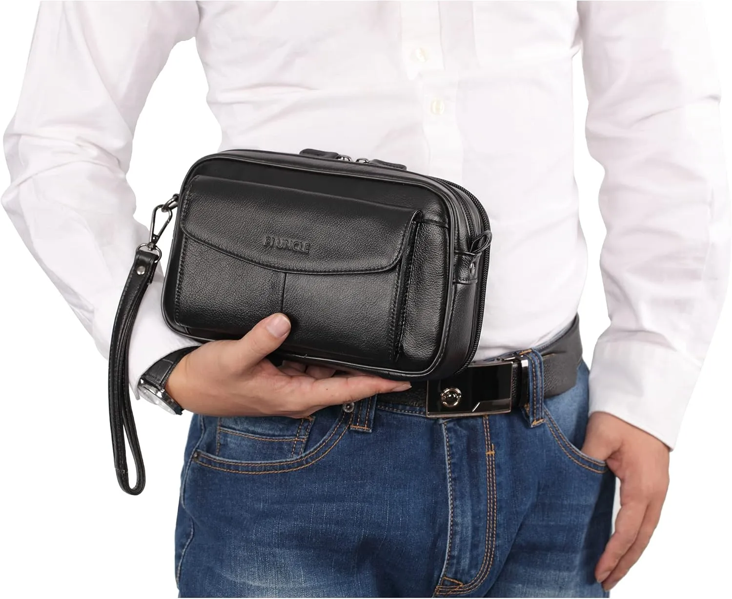Mens Leather Clutch Organizer Wrist Bag Wallet with Credit Card Protector Slots
