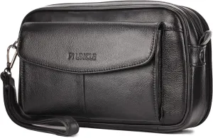 Mens Leather Clutch Organizer Wrist Bag Wallet with Credit Card Protector Slots