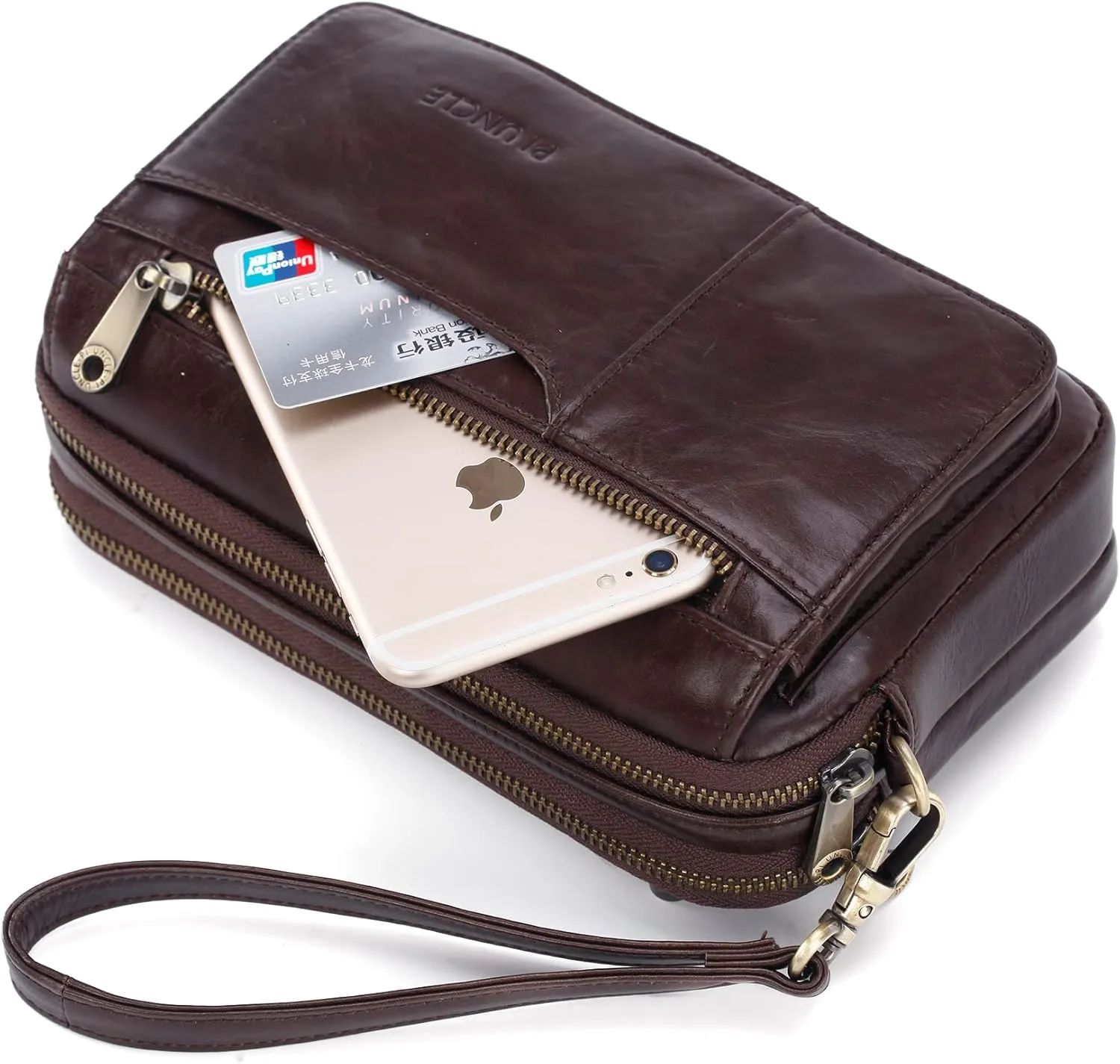 Mens Leather Clutch Organizer Wrist Bag Wallet with Credit Card Protector Slots